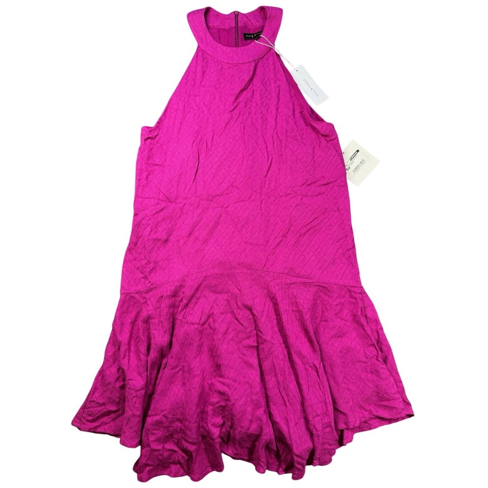 New Mary & Mabel Monika Dress Womens Medium Berry Pink Textured Midi Vacation